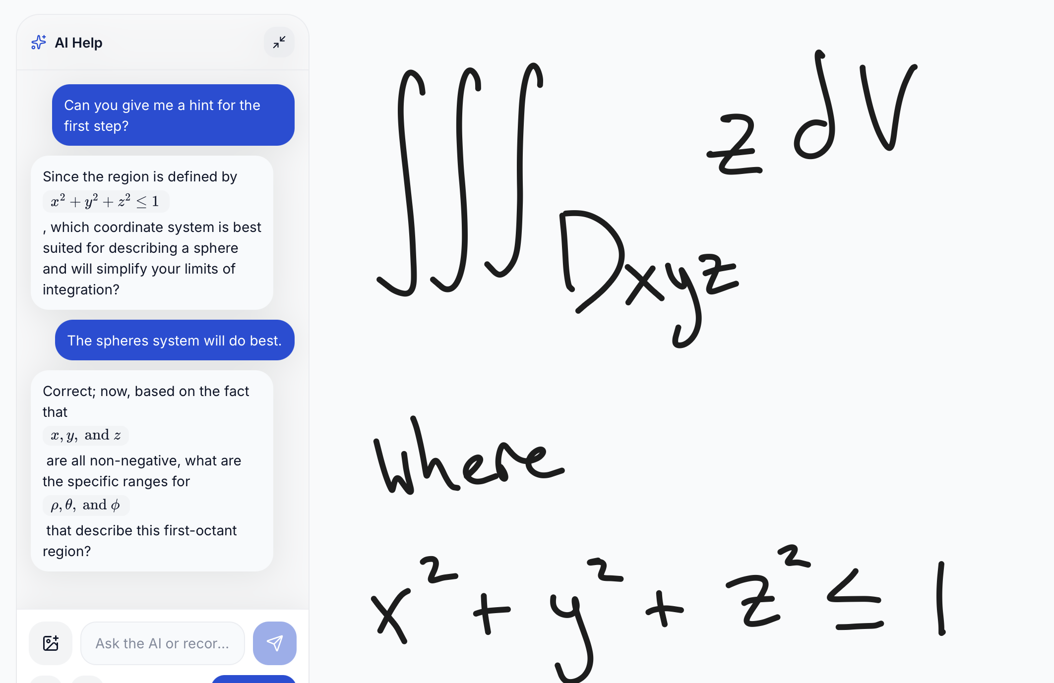 HOPE product screenshot showing AI tutoring beside student math work